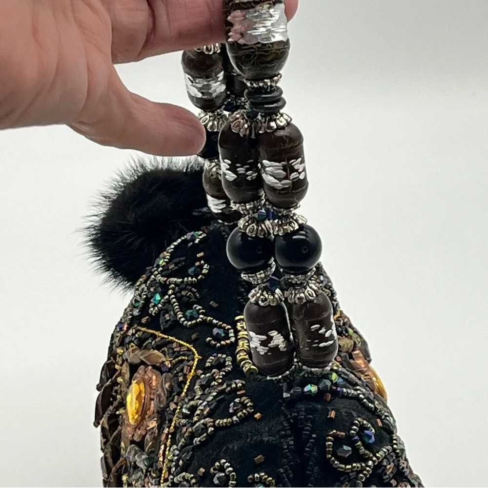 Vintage Mitchie's Beaded Handbag Purse Evening Bag Black Jeweled Multicolor